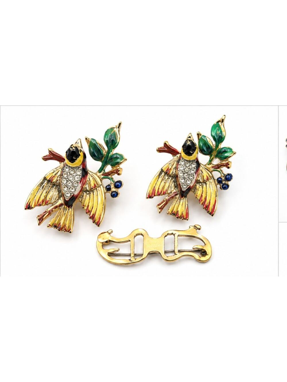 Beautiful vintage Coro Craft Duette brooch set featuring two colorful enamel...